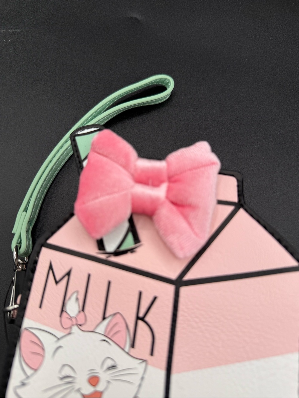 Loungefly Pink & Mint Cat Milk Carton Wristlet with Velvet Bow